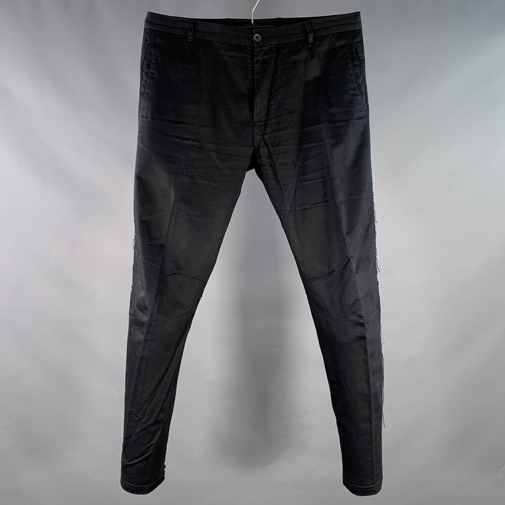 LANVIN Size 32 Black Cotton Blend Ankle Zip Flat Front Dress Pants